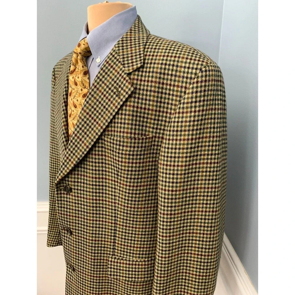 Vintage Stylemaster Blazer Mens 46R Houndstooth Wool Cashmere Jacket Sportcoat